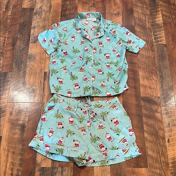 Tabitha Webb Santa Print Pajama Set - Light Blue S (5225C) - Picture 1 of 4